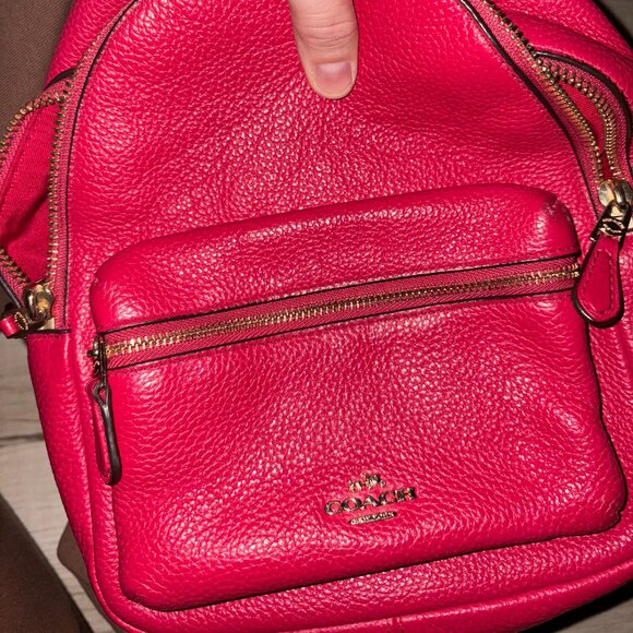 Red Pebbled Genuine Leather Coach Mini Backpack - Picture 2 of 10